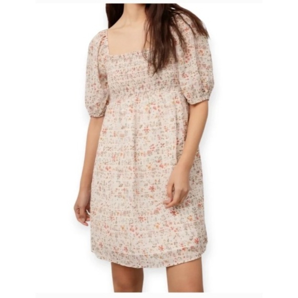 Rails Geena Ambrosia Dress Womens M White Floral Smocked Puff Sleeve Cottage EUC